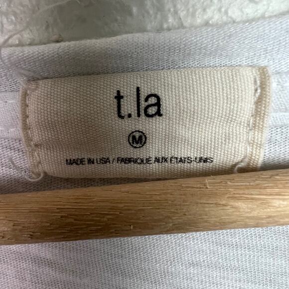 Anthropologie T.La The Lars Classic V-Neck Tee Medium White Rainbow Embroidery - Picture 4 of 7